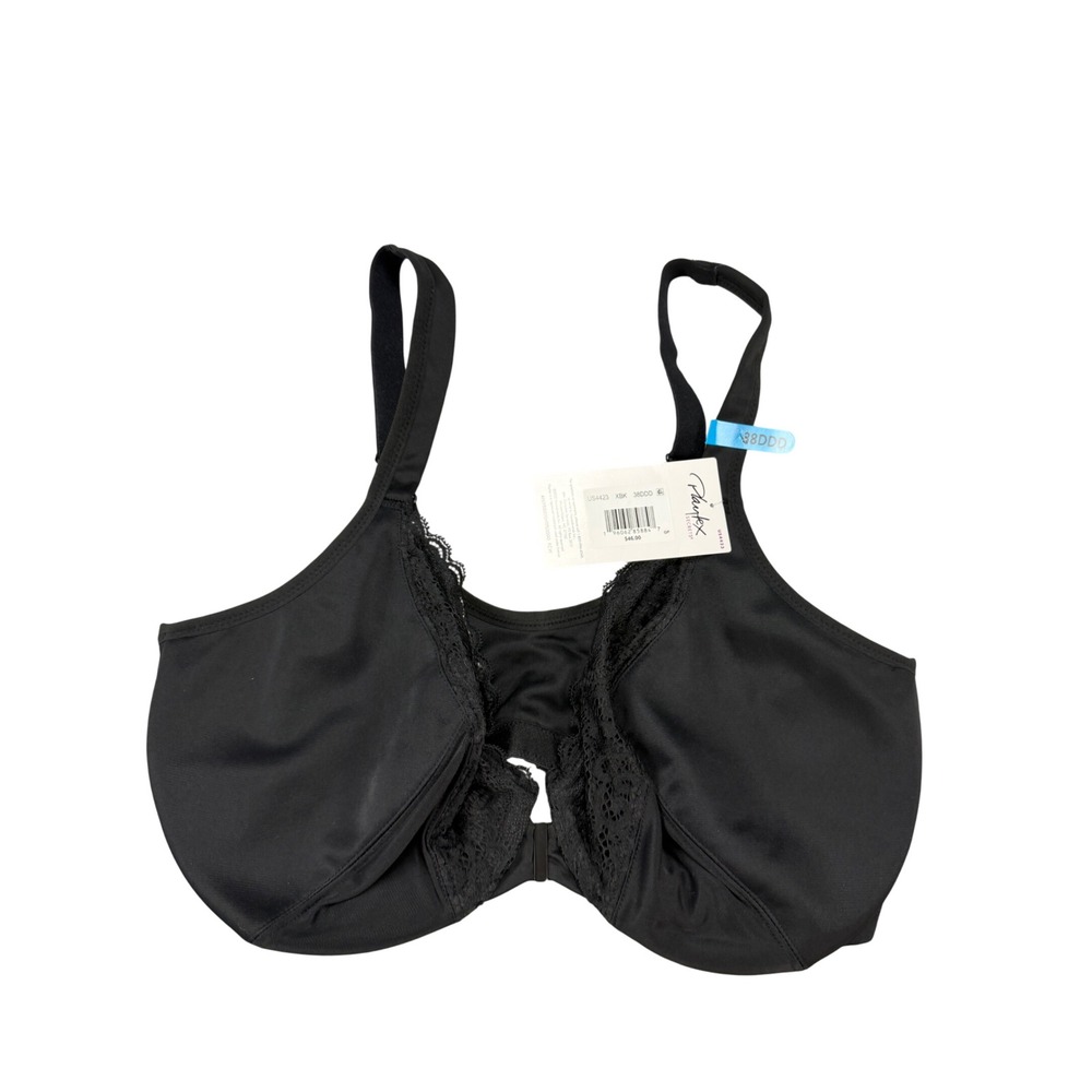Playtex Secrets Front Close Underwire Bra 38DDD Black Lace‎ US4423 New